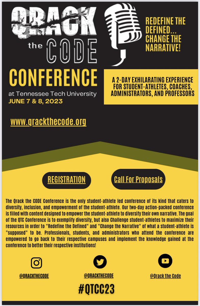 Center of Diversity Education (@qrackthecode) on Twitter photo The Qrack the CODE Conference is happening this summer!
We look forward to seeing fellow <a href="/TTUGoldenEagles/">Tennessee Tech Golden Eagles</a> in attendance!
#QTCC23 #RedefinedTheDefined The Qrack the CODE Conference is happening this summer!
We look forward to seeing fellow <a href="/TTUGoldenEagles/">Tennessee Tech Golden Eagles</a> in attendance!
#QTCC23 #RedefinedTheDefined