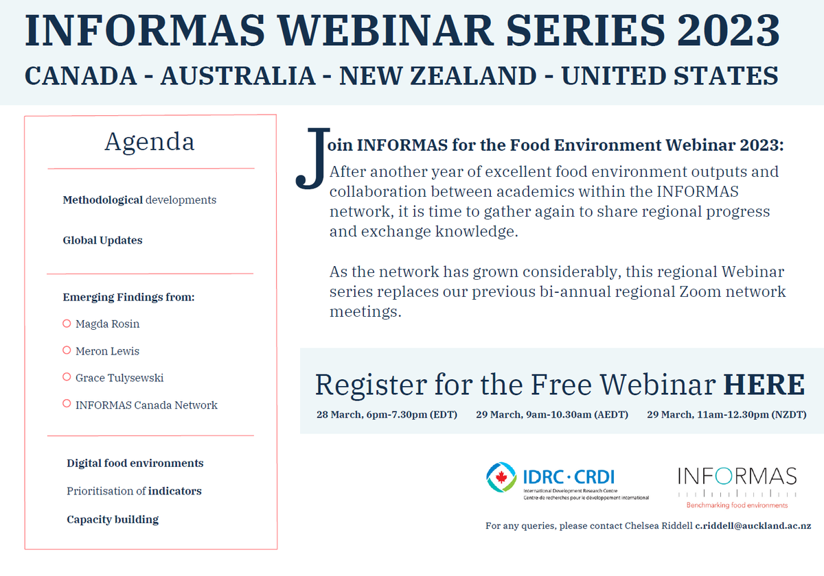 SpadesGrace's tweet photo. Excited to present and discuss food environment monitoring at the @_INFORMAS regional webinar this Wednesday 9am AEDT!
Register below to hear from @Magda_Rosin, @meron_lewis, and @LeiaMinaker (INFORMAS Canada Network).
#informas #foodsystems #sdg12 #sdg2 #sdg3 https://t.co/BmbHNRsSx1