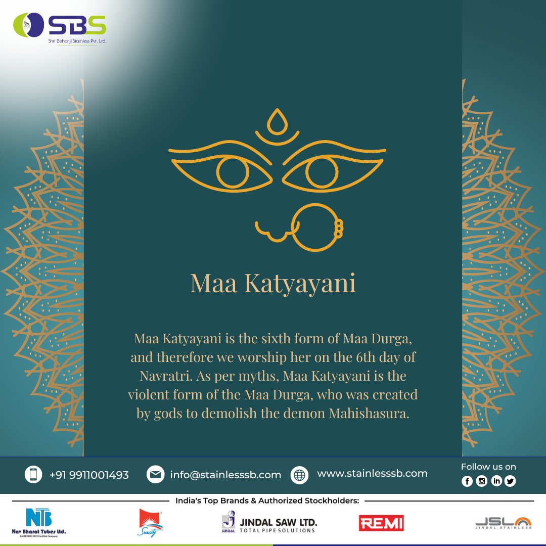 dealonsteel's tweet image. HAPPY NAVRATRI
Maa Katyayani
PLEASE SHARE YOUR ENQUIRY .
info@stainlesssb.com
stainlesssb.com
+91-9911001493
#stainlesssb #navratri #happynavratri #happynavratri2023 #matarani #jainmatadi #happiness #prosperity #navratrispecial #festive #festival #devimaa