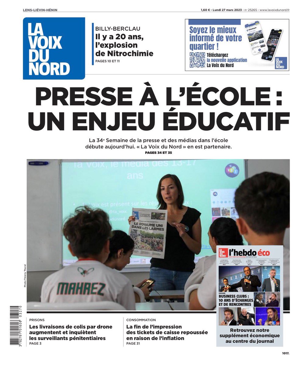 agaydier's tweet photo. L’éducation aux médias à la Une de @lavoixdunord pour la Semaine de la presse et des médias dans l’école. 🗞️📲
#engagement #SPME2023 #ÉducMédiasInfo #EMI
@StphanieZorn @Justcantrel @LeCLEMI @ClemiLille @LaSpme @APEMedias https://t.co/uxKPDL85VW