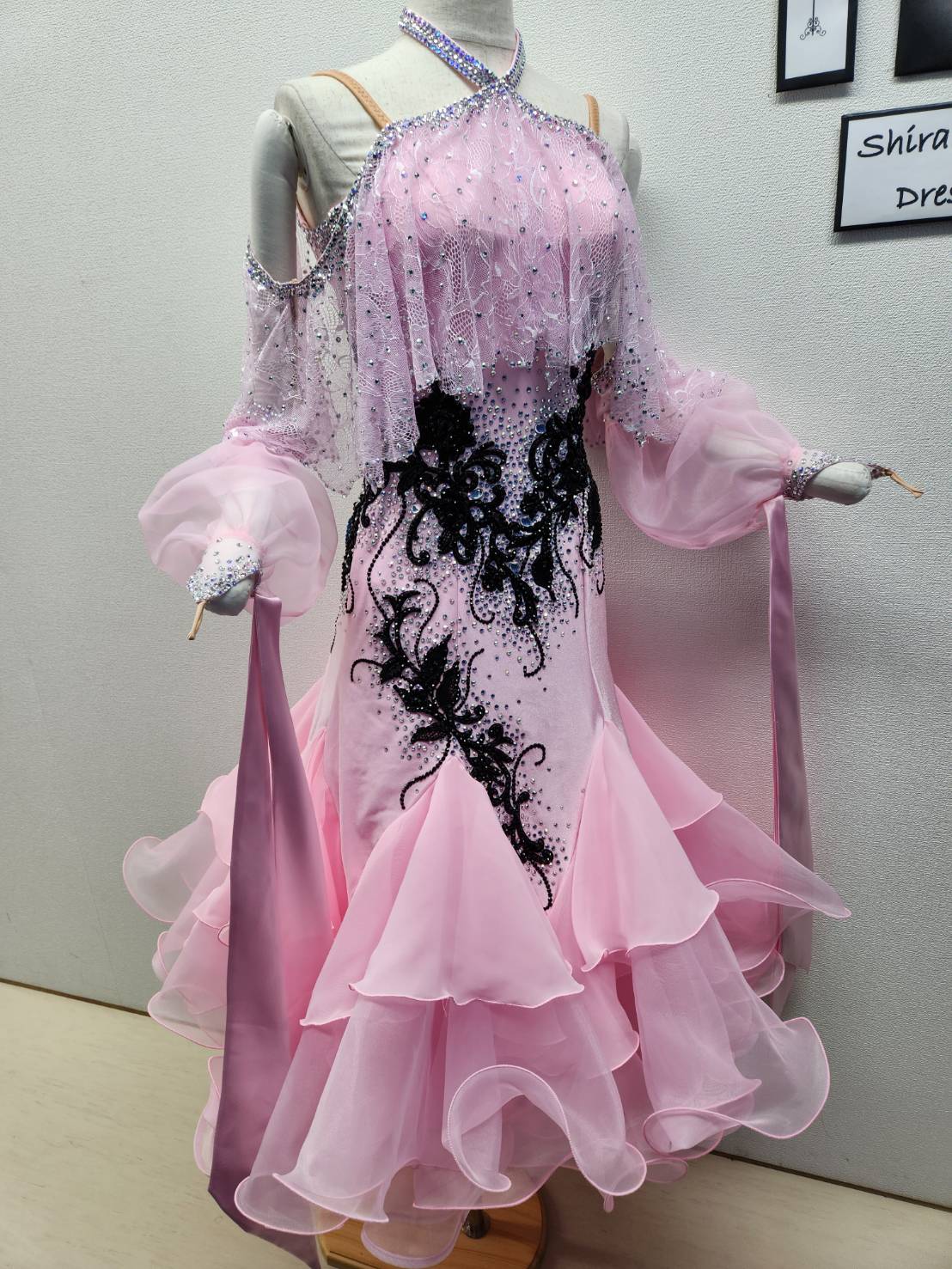 B303☆超美品☆【白樺ドレス】ピンク/スワロフスキー/モダンドレス
