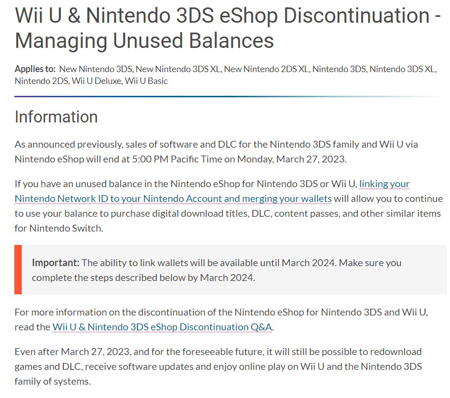 Nintendo To Shut Down Wii U & 3DS eShop Support In 2023