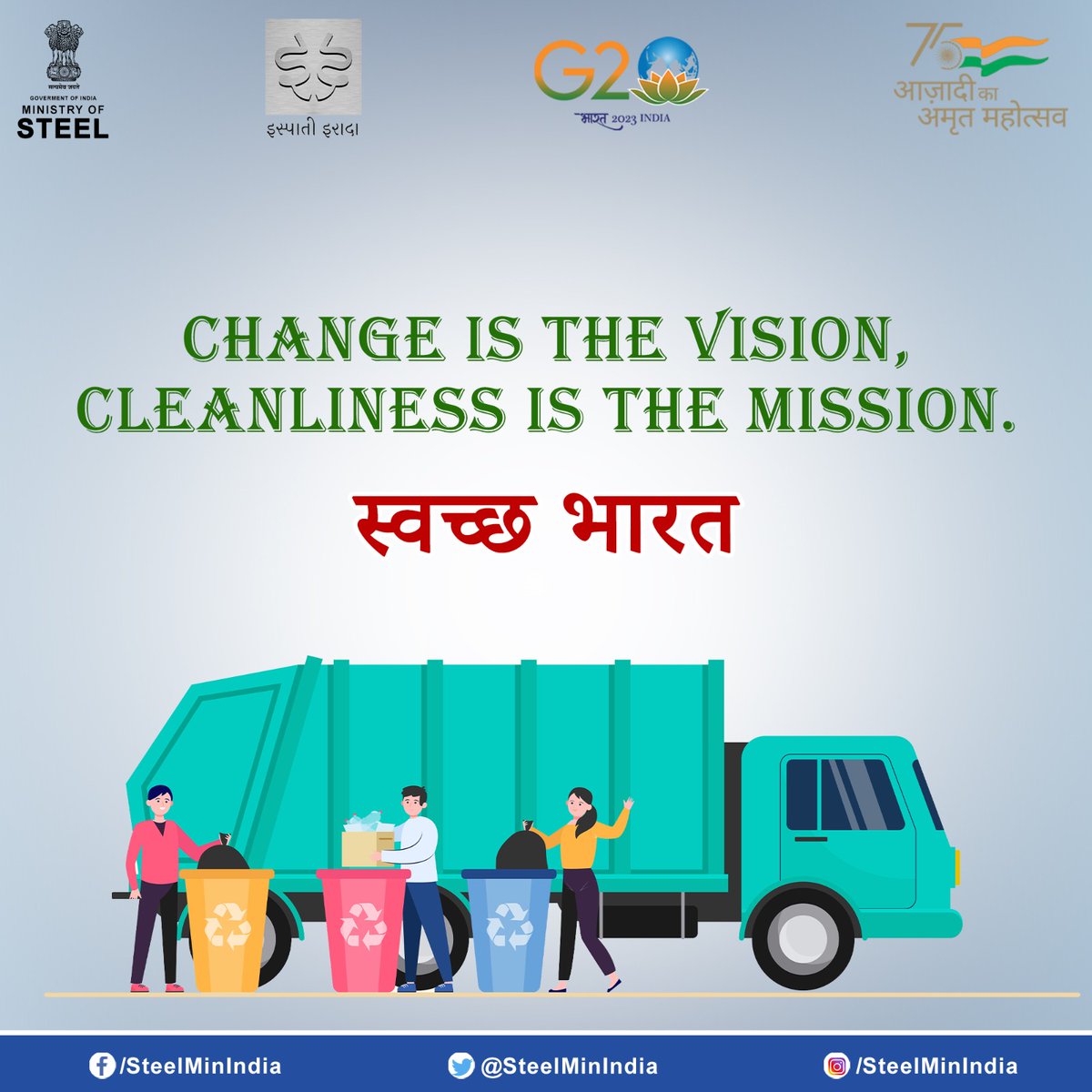 SteelMinIndia's tweet photo. Vision for Change: Striving for a Clean and Healthy India!
#CleanlinessIsNextToGodliness #CleanSpaceCleanMind #CleanAndGreen #swachhbharat https://t.co/joDl6IYI7y