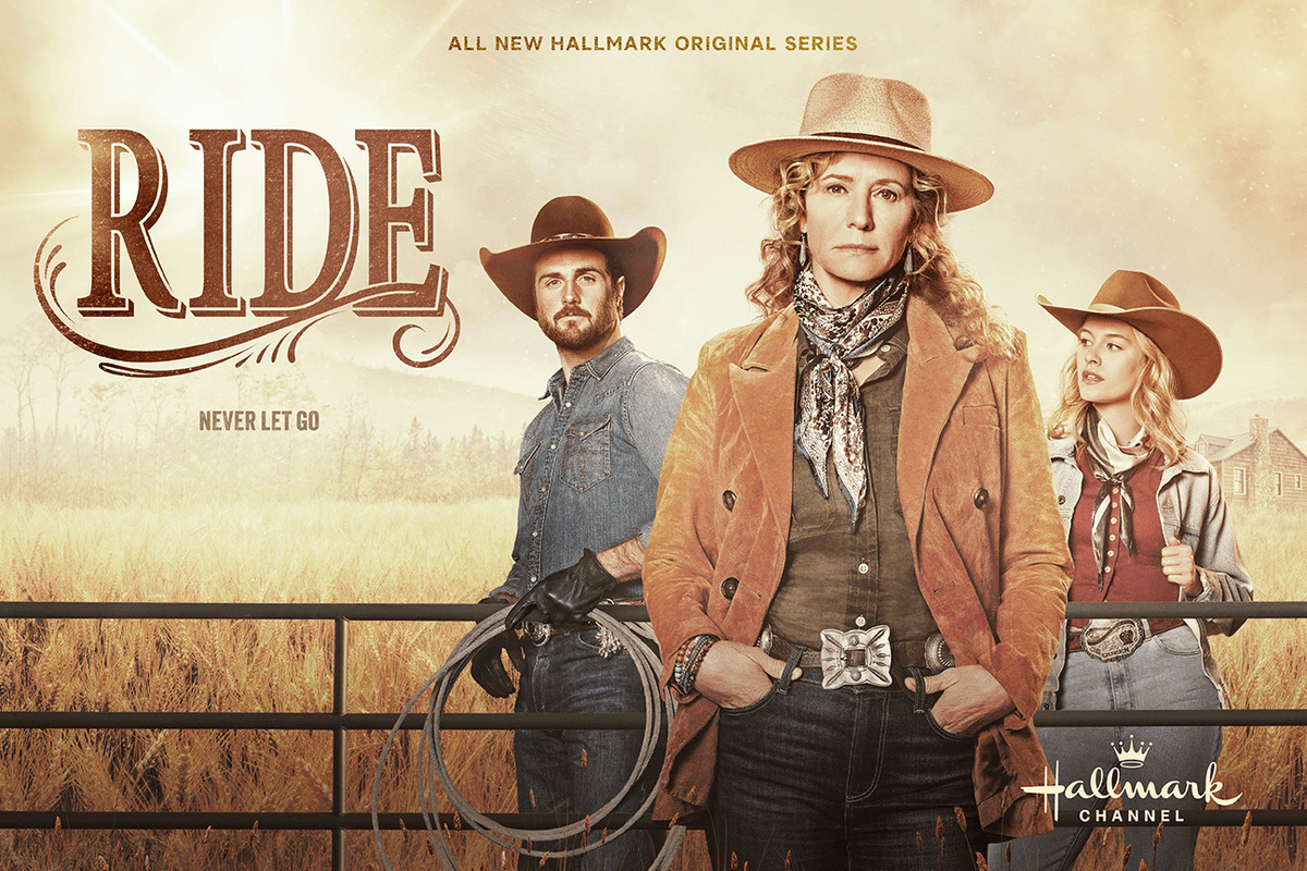 hallmarkchannel's tweet photo. Start the clock and saddle up! Join @Beau_Mirchoff, #NancyTravis, and @SkovbyeTiera for the all new series @HallmarkRide starting right now! #HallmarkRide https://t.co/GbHp9Xz222