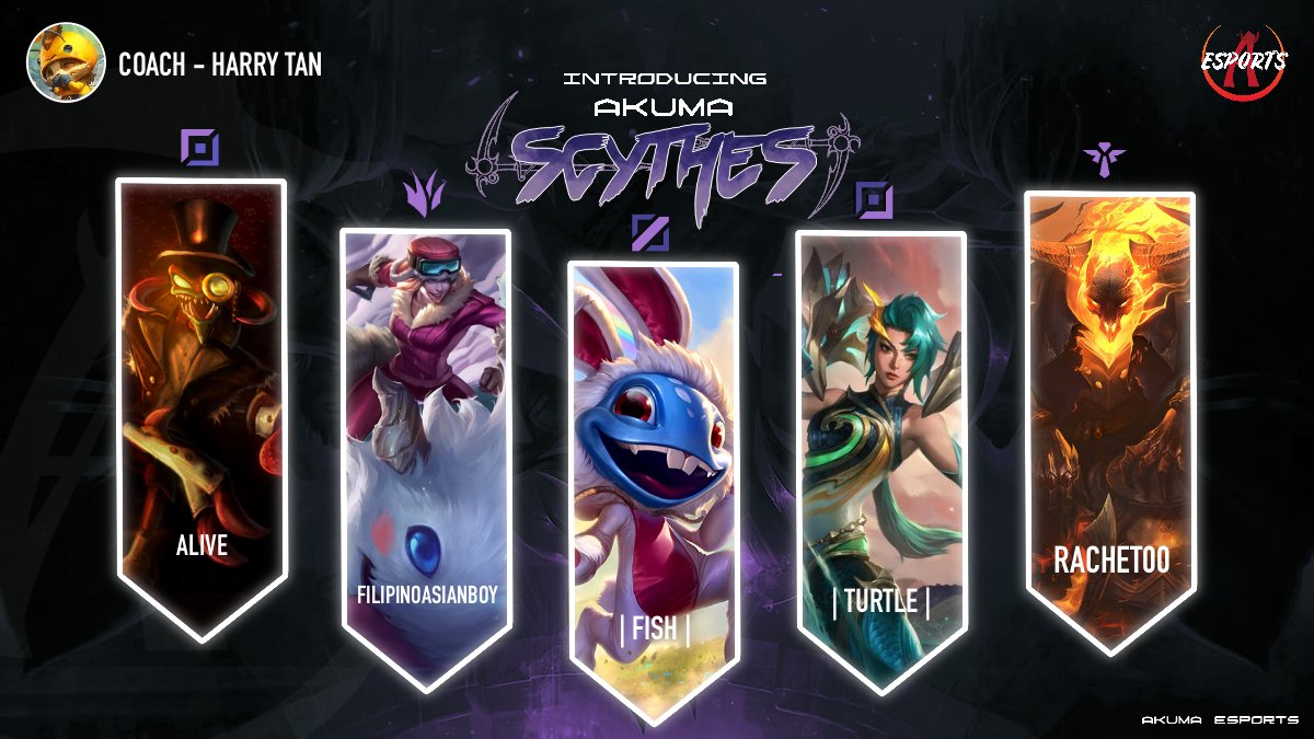 Akuma Esports (@akumaesports) on Twitter photo Our next LOL roster boutta cut shit down… 🔥
Akuma Scythes.
<a href="/LOL_Alive/">Systembreach</a>
Filipino asian boy
| Fish |
<a href="/haveyaseenme1/">Yaseen Ghani</a>
| Turtle |
Catch their game in the <a href="/VictorisGG/">Victoris Esports</a> Triumph Series at
twitch.tv/r4chet00 Our next LOL roster boutta cut shit down… 🔥
Akuma Scythes.
<a href="/LOL_Alive/">Systembreach</a>
Filipino asian boy
| Fish |
<a href="/haveyaseenme1/">Yaseen Ghani</a>
| Turtle |
Catch their game in the <a href="/VictorisGG/">Victoris Esports</a> Triumph Series at
twitch.tv/r4chet00