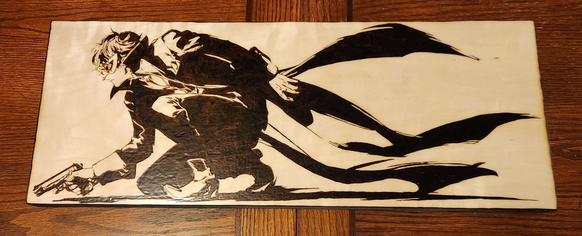 WoodburningTom's tweet photo. The Persona 5 piece is done! That makes 6 pieces for this spring's Cure For Crohn's 6 stream! https://t.co/jPMIzRPoG7