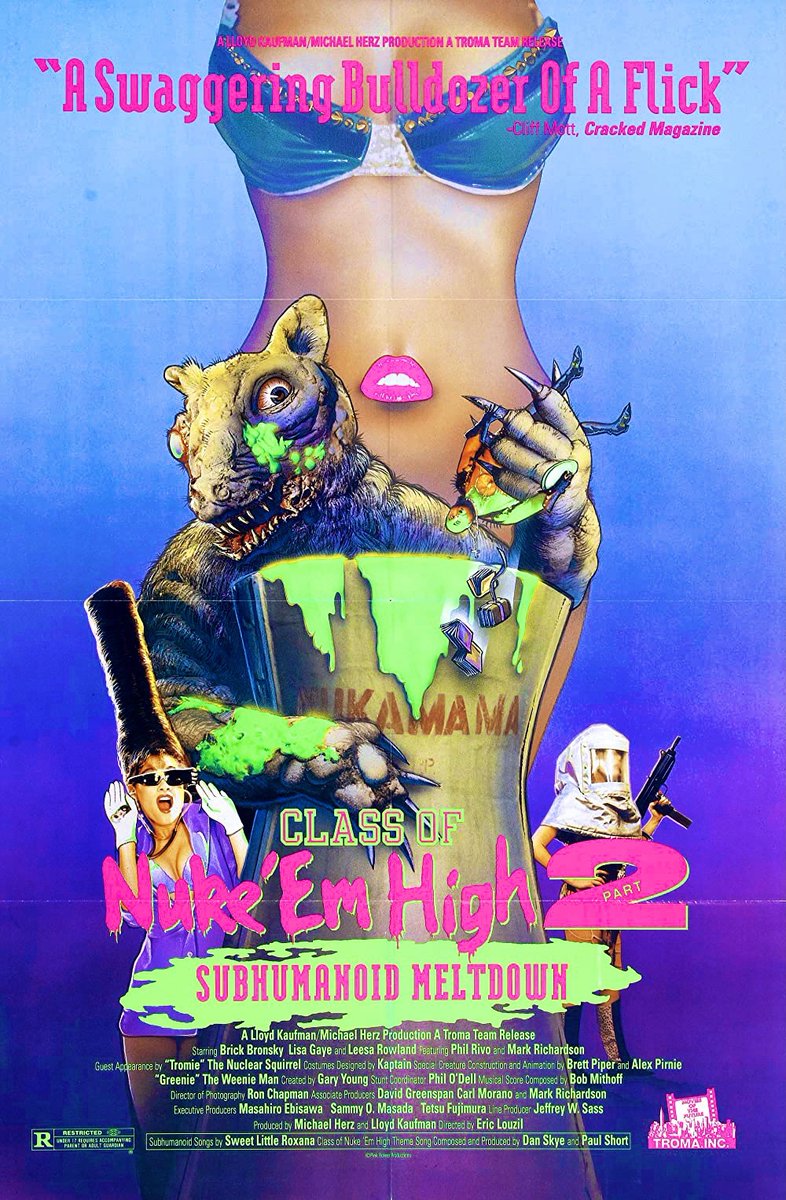 EugWSerra's tweet photo. On April 12, 1991, Class of Nuke 'Em High 2: Subhumanoid Meltdown was released. #ClassOfNukeEmHigh2SubhumanoidMeltdown #LloydKaufman #BrickBronsky #LisaGaye
#LeesaRowland https://t.co/by3ynUMr0n