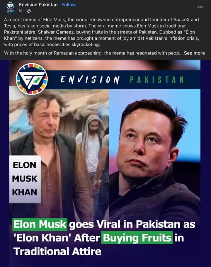 3Bahadur2's tweet photo. Elon musk's Doppelganger was found in Pakistan and people can't have enough of it 😂 
#imrankhanPTI #بائیکاٹ_فروٹ 
#Bitcoin #captaincy 
#ShaneRamzan2023 #PAKvAFG https://t.co/O6GsAPhz8J