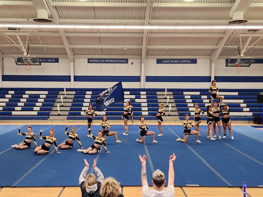SNHU CHEER SLAYED TODAY!!
Come see us Thursday night for Friends &amp; Family night at SNHU - warm up 6:30, starts at 7 pm.  Come support these Penmen!!