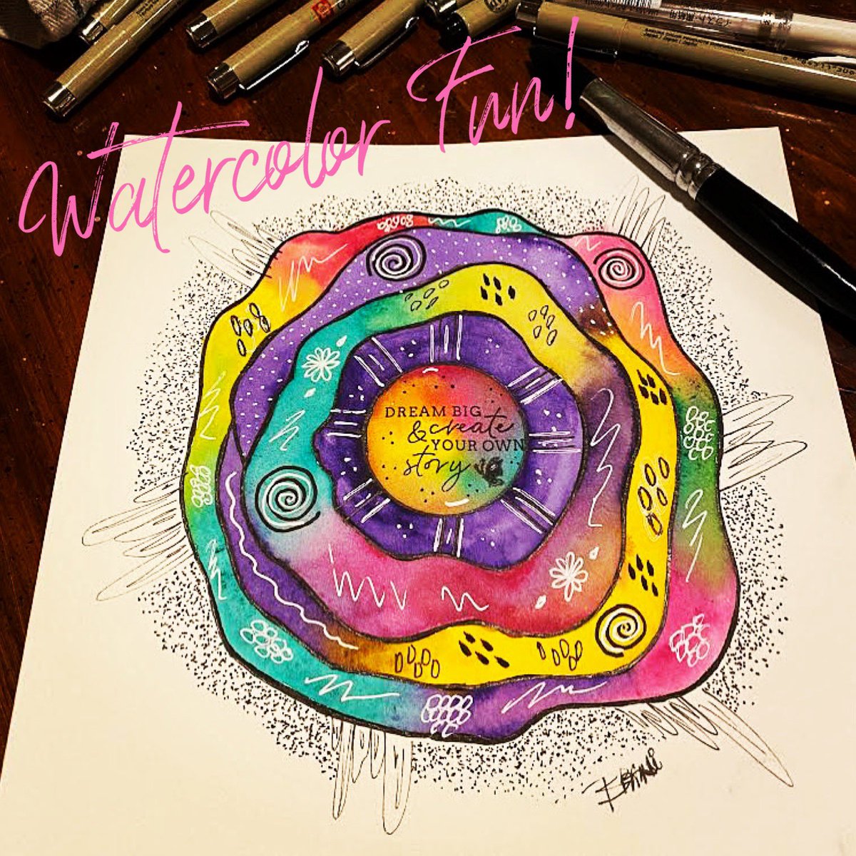 bpezell's tweet photo. Good way to end the weekend &amp; get ready for the upcoming week…. 🎨🖌🎨
8x8 Watercolor &amp; Ink Mandala
#ArtMatters #MandalaArt https://t.co/3y6AInAVle