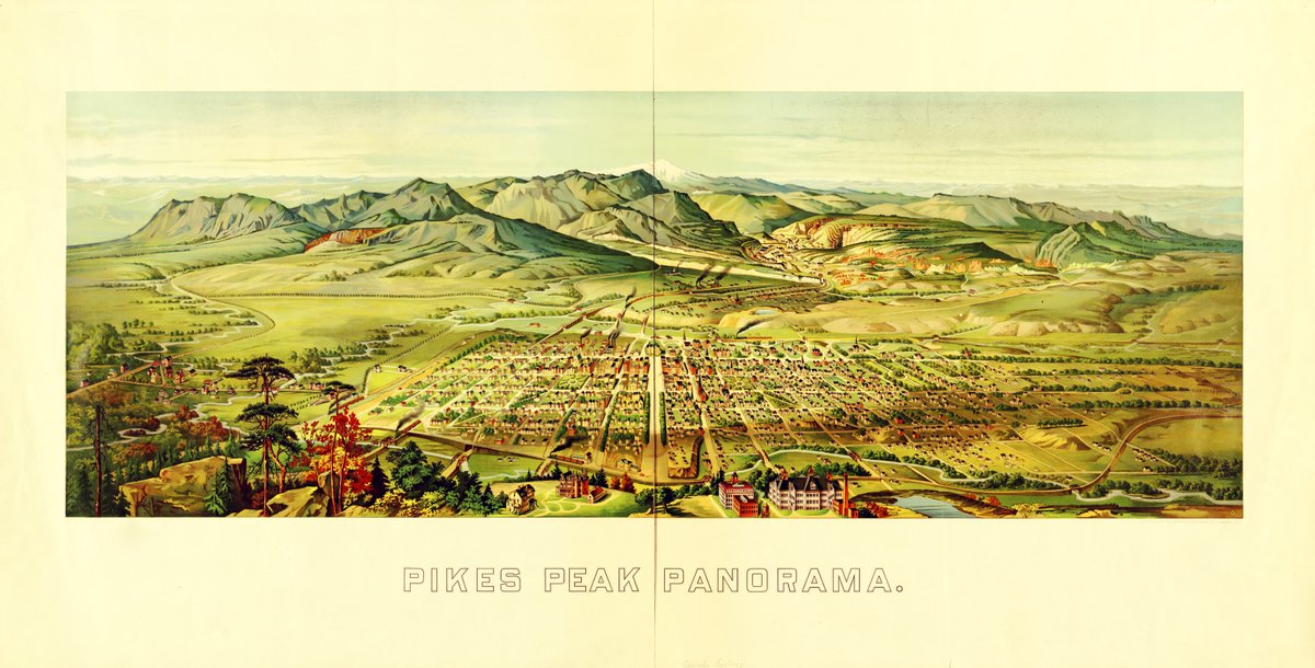 Pikes Peak Panorama Vintage Map. 
Fine Art reproduction: joseph-giacalone.pixels.com/featured/pikes…
====
#antiquemaps #vintagemaps #maps #cartography #wallart #buyintoart #ayearforart #pikespeak #colorado #landscapes #homdecorideas #historical