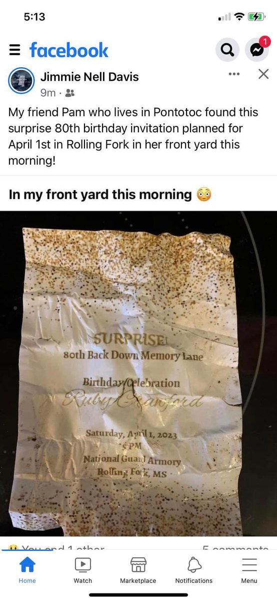 itsteresajones's tweet photo. There’s a mississippi facebook group created where ppl in north Mississippi are  finding photos/documents that originated in rolling fork and ended all the way in pontotoc (3hrs away) 

That means ppl’s docs traveled through the air m for hours before landing  across the state. https://t.co/WCjOkJXOMg