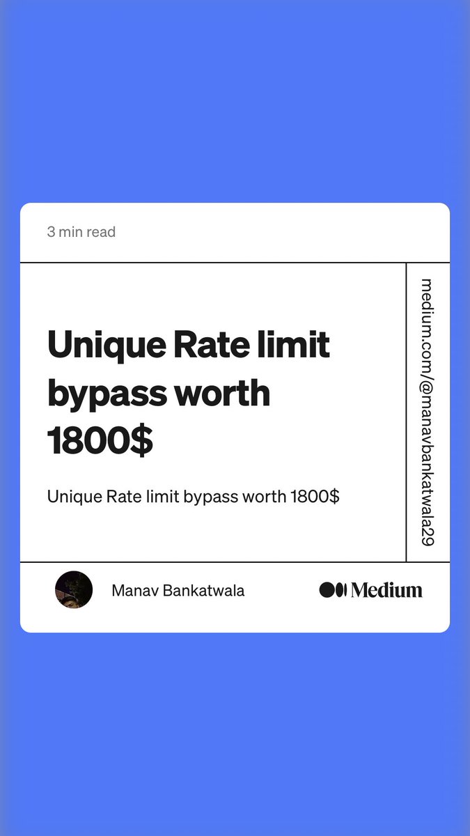 Alra3ees's tweet photo. “Unique Rate limit bypass worth 1800$” by Manav Bankatwala
https://t.co/AlzznYxF5t https://t.co/7yYNhF53SZ