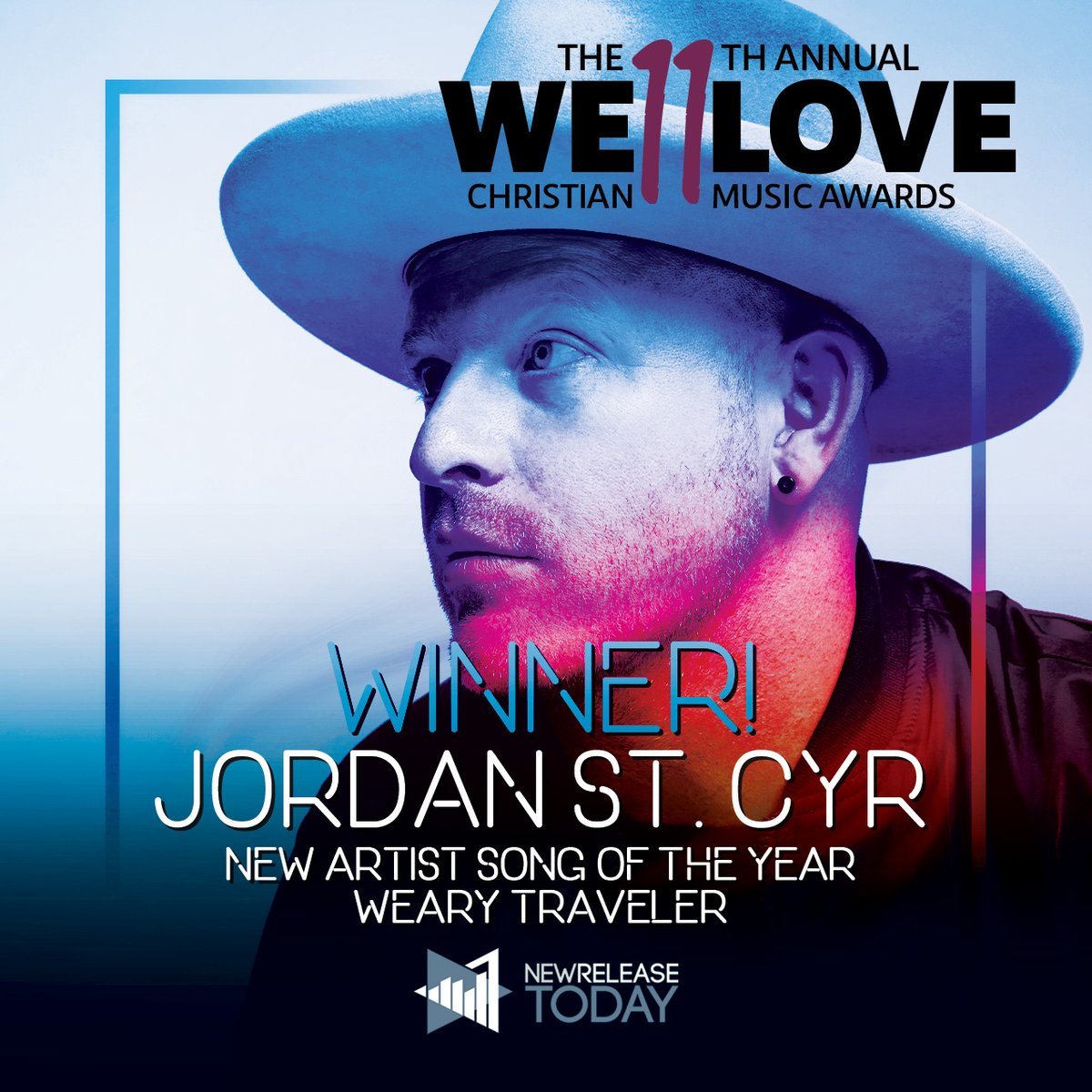 WeLoveAwards's tweet photo. Congrats to @JordanStCyr for winning POP SONG OF THE YEAR for "Weary Traveler" in the 11th Annual We Love Christian Music Awards!

Watch the broadcast here: 
https://t.co/c9mPcckb57
https://t.co/RFx9GDDMtW

#WeLoveAwards #ChristianMusic #BestOf2022 https://t.co/9ColUzitHp