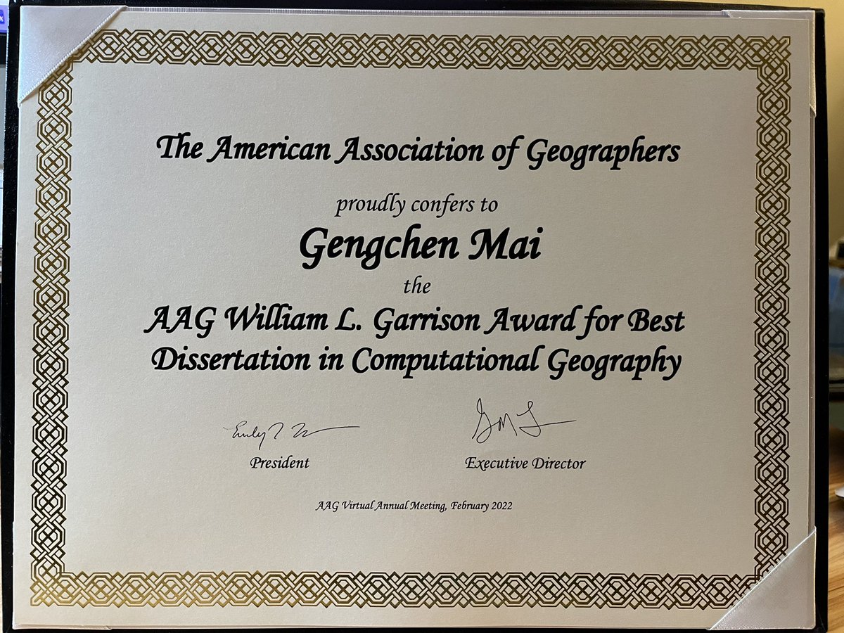 mai_gch's tweet image. After winning AAG 2021 Dissertation Research Grant and AAG 2022 William L. Garrison Award, it is my great honor to get the AAG 2023 Nystrom Award for my recent GeoInformatica paper link.springer.com/article/10.100…, thanks for all supports from @STKO_UCSB @StanfordAILab @GeographyUGA