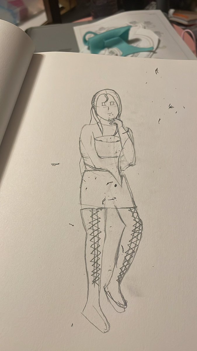 //There’s a hint of nips so uh spoilered for the bare male torso but a rough sketch

He rocks skirts and loose hair he don’t give a damn