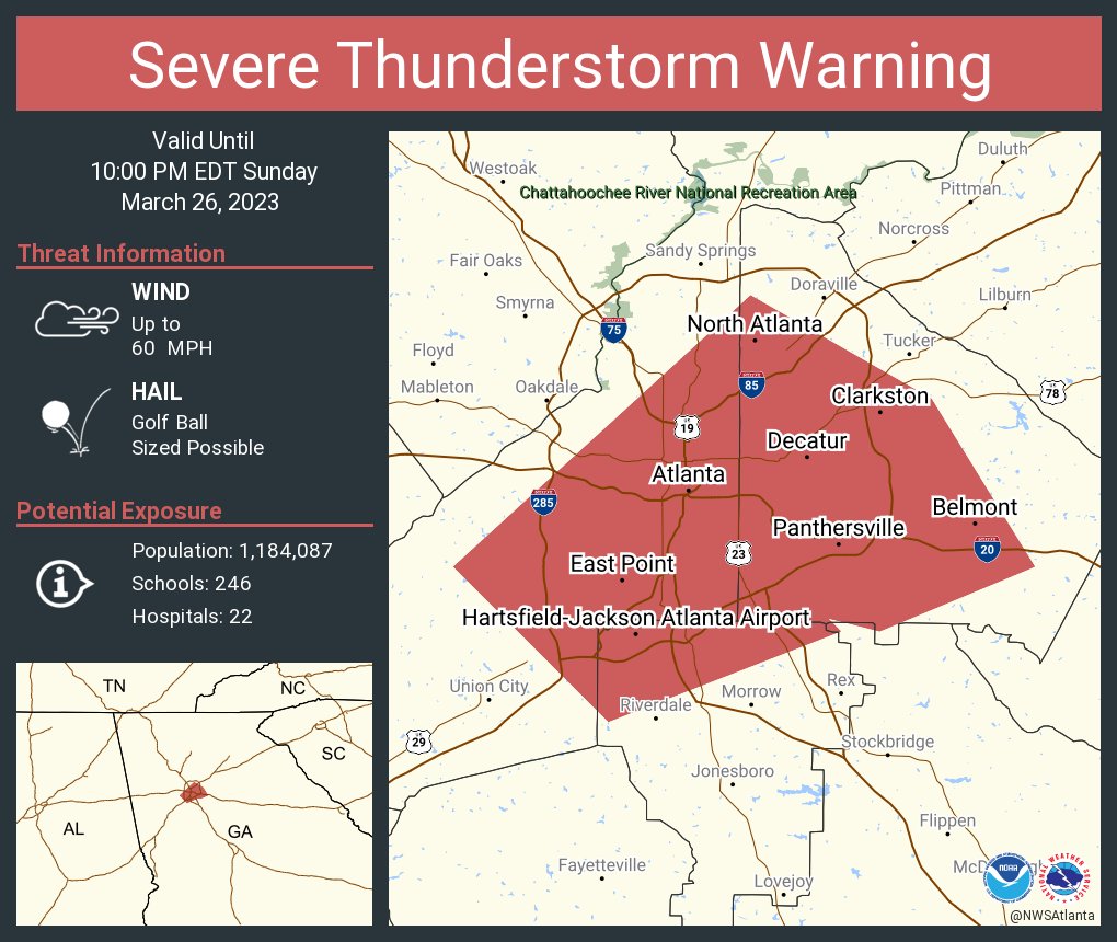 NWS Atlanta on Twitter "Severe Thunderstorm Warning including Atlanta