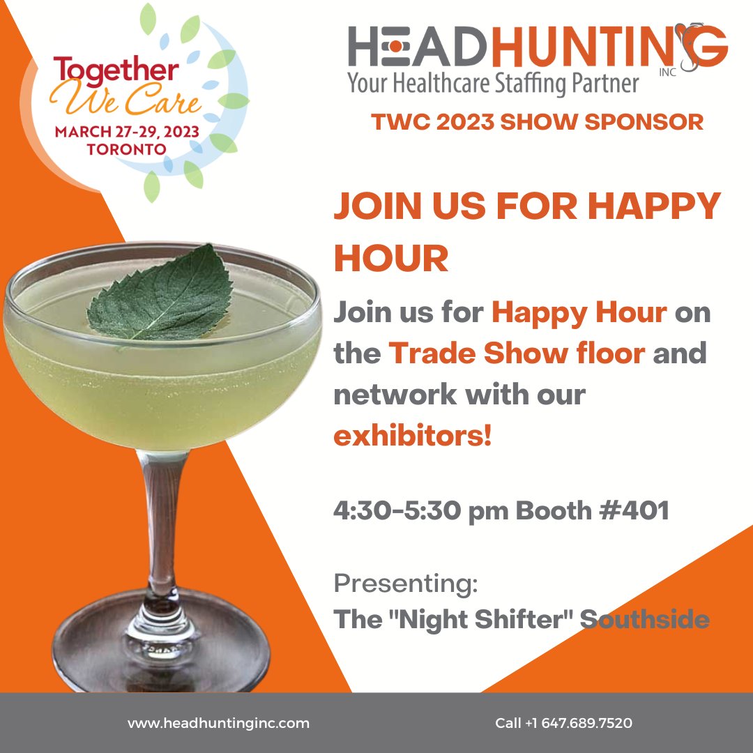 The @OLTCAnews Together We Care 2023 #TWC2023 starts tomorrow, 3/27/23. On Tuesday 3/28 @HeadHuntinginc1 is hosting the trade show Happy Hour. Come by booth #401 to sip and mingle with the delegates. #seniorcare #healthcarestaffing #OLTCA