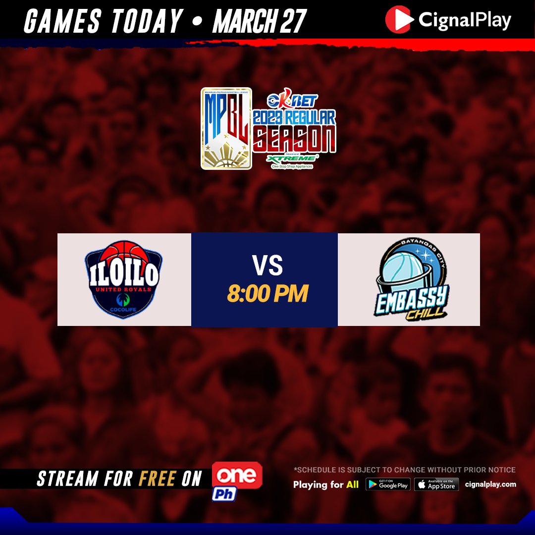 FILIPINO BASKETBALL AT ITS FINEST! 🏀

Stream #MPBL2023 Regular Season games LIVE at 8PM on One PH via #CignalPlayForFREE!

Download the app and register for FREE on your mobile device
*Open to all PH subscribers

#TaraSaCPlay #PlayingForAll