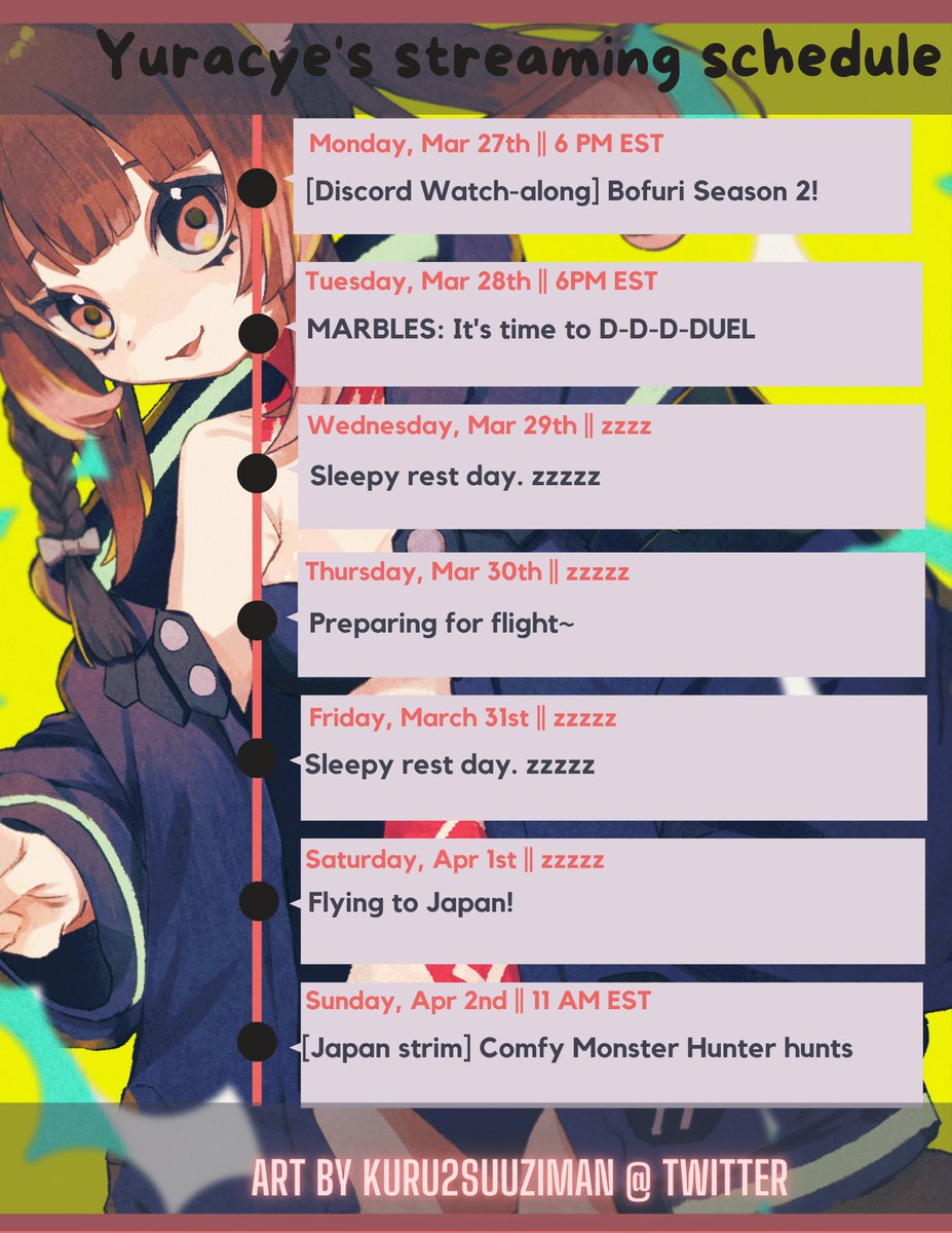 Yuracye's tweet image. HIHI! Only two streams this week as I will be going on vacation to Japan!! All times will stay in EST (which hopefully I can get correct. Hmmm).
Still going for a partner push so any lurks are appreciated! n wn!
See you there! &amp;lt;3
#Vtubers #vtuberEN #streamingschedule