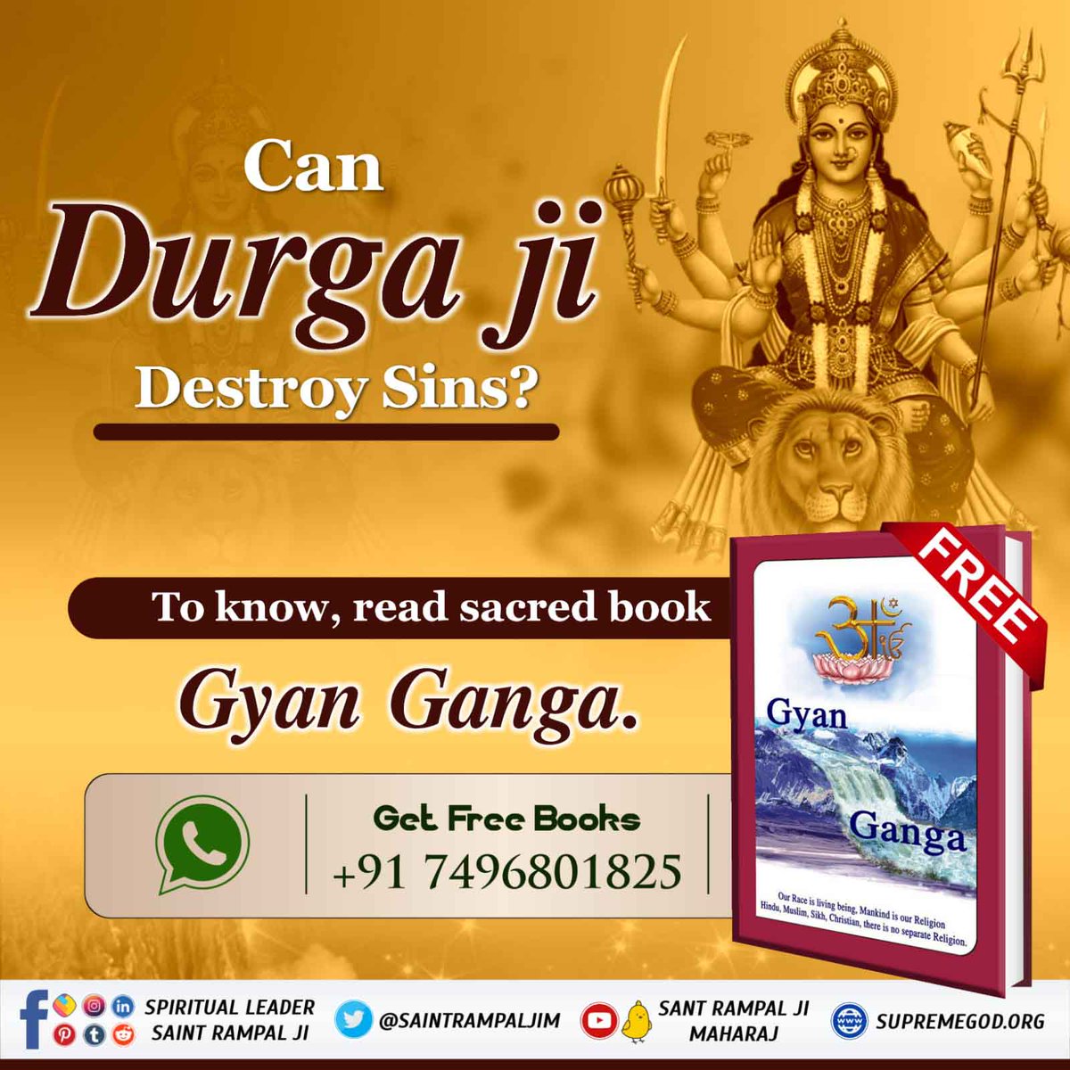 dashi_12's tweet photo. Does the goddess Durga empowers spiritual liberation/Salvation?

To know listen to Saint Rampal Ji Maharaj’s sermons on the Sadhna channel at 7:30 pm. To know more, read the Book Gyan Ganga.
#UntoldStory_Of_GoddessDurga https://t.co/V3XkdVUcRr