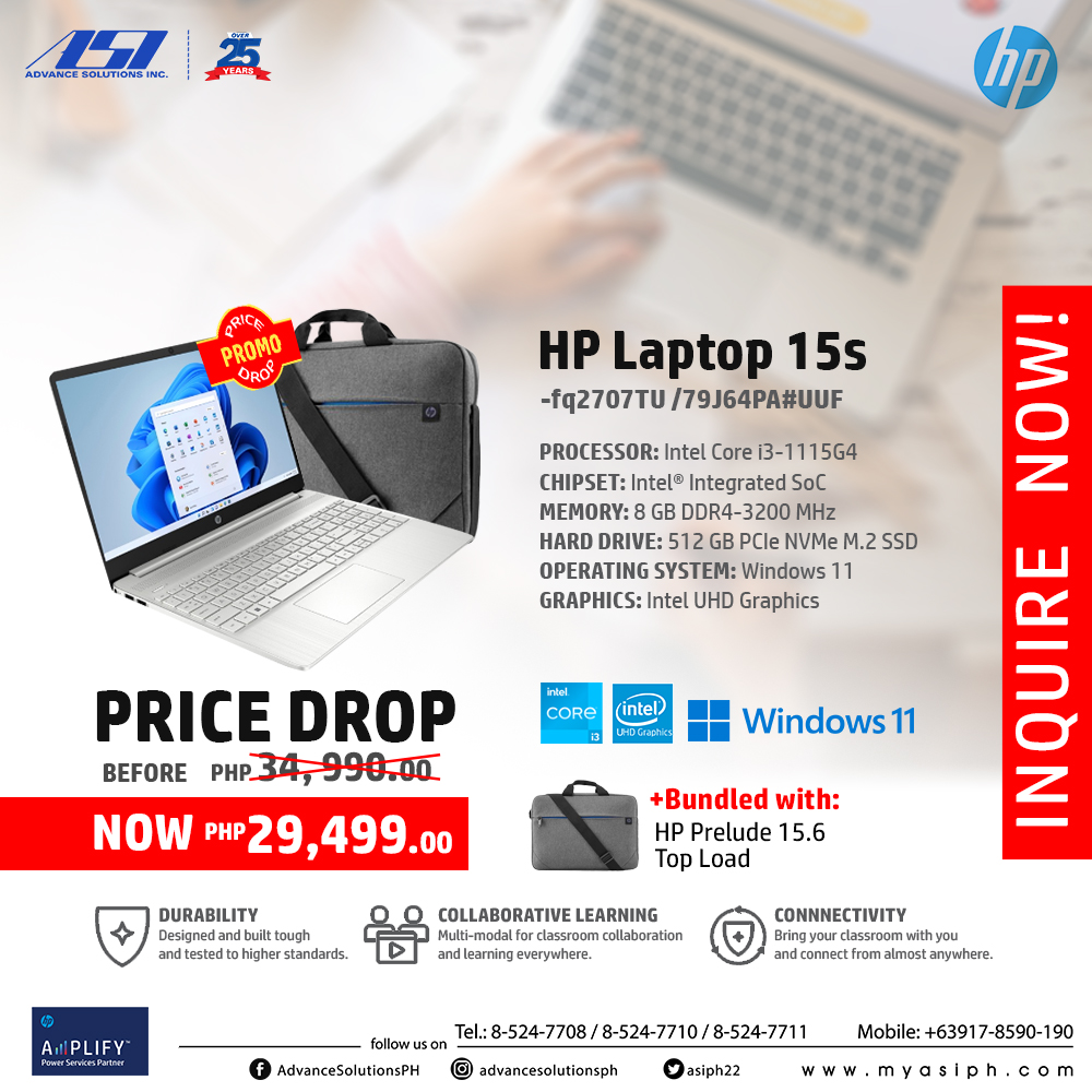 asiph22's tweet photo. #HP #education  #schools 

CALL US NOW!
T: 8-524-7708 / 8-524-7710 / 8-524-7711
M: +63917-8590-190
https://t.co/qXwB7aouUM
Facebook:     AdvanceSolutionsPH
Instagram:    advancesolutionsph
Twitter:          asiph22
#asiupdates #AdvanceSolutions  #myasiph #Laptop #pricedrop https://t.co/NIxdPyEVxY
