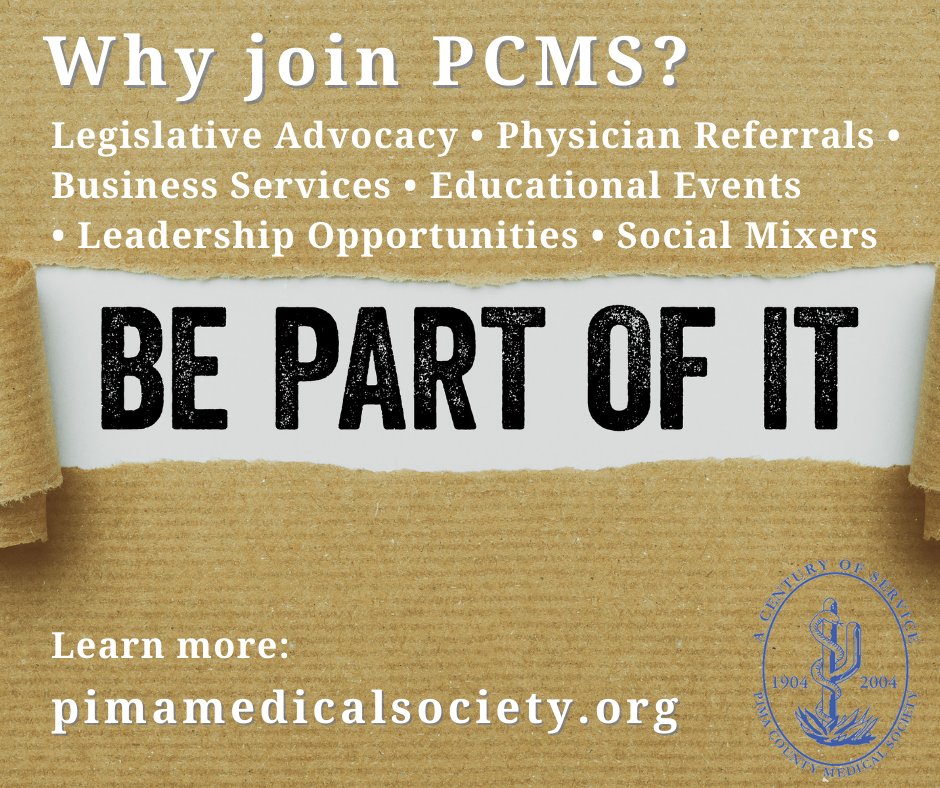 PCMSTuc's tweet image. Why join PCMS? We advocate for #physicians and providers to address concerns affecting the practice of medicine and #healthcare in So Arizona. Join as an active provider, resident and #medstudent: pimamedicalsociety.org/join-pcms/