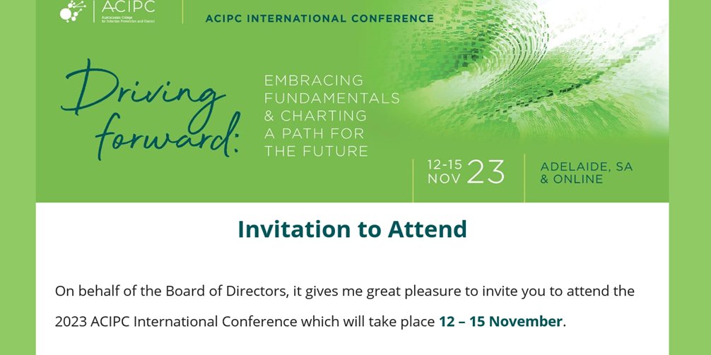 <a href="/ACIPC/">ACIPC</a> has just sent out the invitation for this year's conference and my 2nd as Conference chair! Countdown had officially begun... 7 months and 16 days to bring together another fantastic event! Game face is on!  No pressure to the next chair <a href="/ELarsenAU/">Emily Larsen</a> <a href="/GLSaravanos/">Dr Gemma L Saravanos</a>