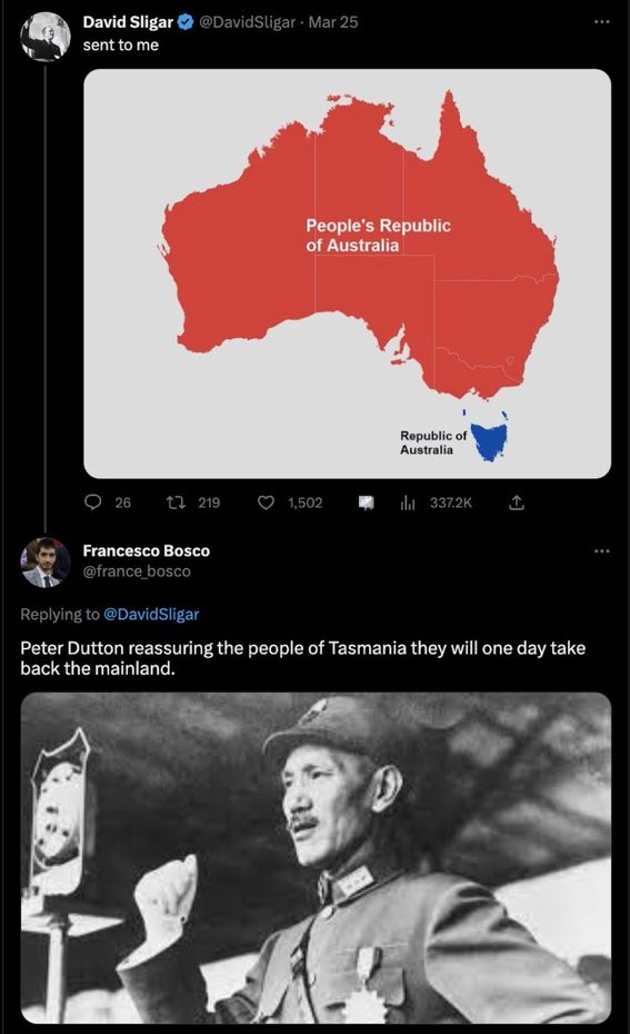 realsteelmuslim's tweet photo. Australia needs to leave Tasmania alone. They’ve been independent long enough and have developed their own culture. https://t.co/r34gMWPUnt