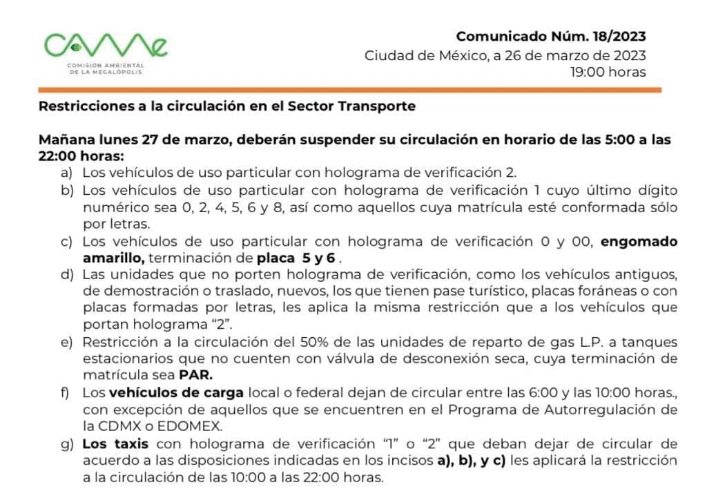 SEDEMA_CDMX's tweet photo. Este #FelizLunes el #HoyNoCircula aplica para:
🚘 Vehículos con holograma 2
🚘 Vehículos con holograma 1, cuyo último dígito sea 0, 2,4, 5, 6 y 8, así como matrículas conformadas sólo por letras
🚘 Vehículos con holograma 0 y 00, engomado amarillo 🟨, terminación de placa 5 y 6 https://t.co/BKDi6i2n82
