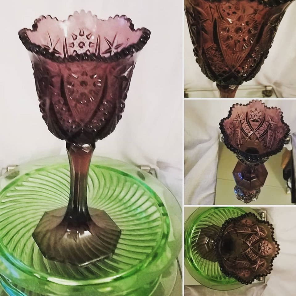 DWedgeCreations's tweet photo. #etsy shop:Imperial PurpleGlass,goblet https://t.co/peYLpovLn2 #candleholder #scallopededge #mothersday #imperialglass #nucuttrademark #purpleglass #nucutpattern #sawtoothedge #hobstar #nucut #hobstarglass #candydish #stemmedglass #artglass #art #artdeco #artwork #gift https://t.co/76cVqwVTNb