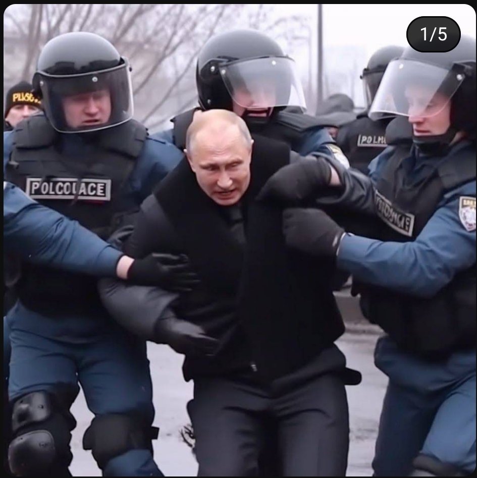 putinslies's tweet photo. After the AI pics of Trump's arrest got many people too excited the neural network "Midjourney" banned the generation of pictures with the words “arrest" and “prison”. Somebody figured out that synonyms of these words are not yet banned and generated some with Putin. Enjoy. https://t.co/n3l1YiBDWM