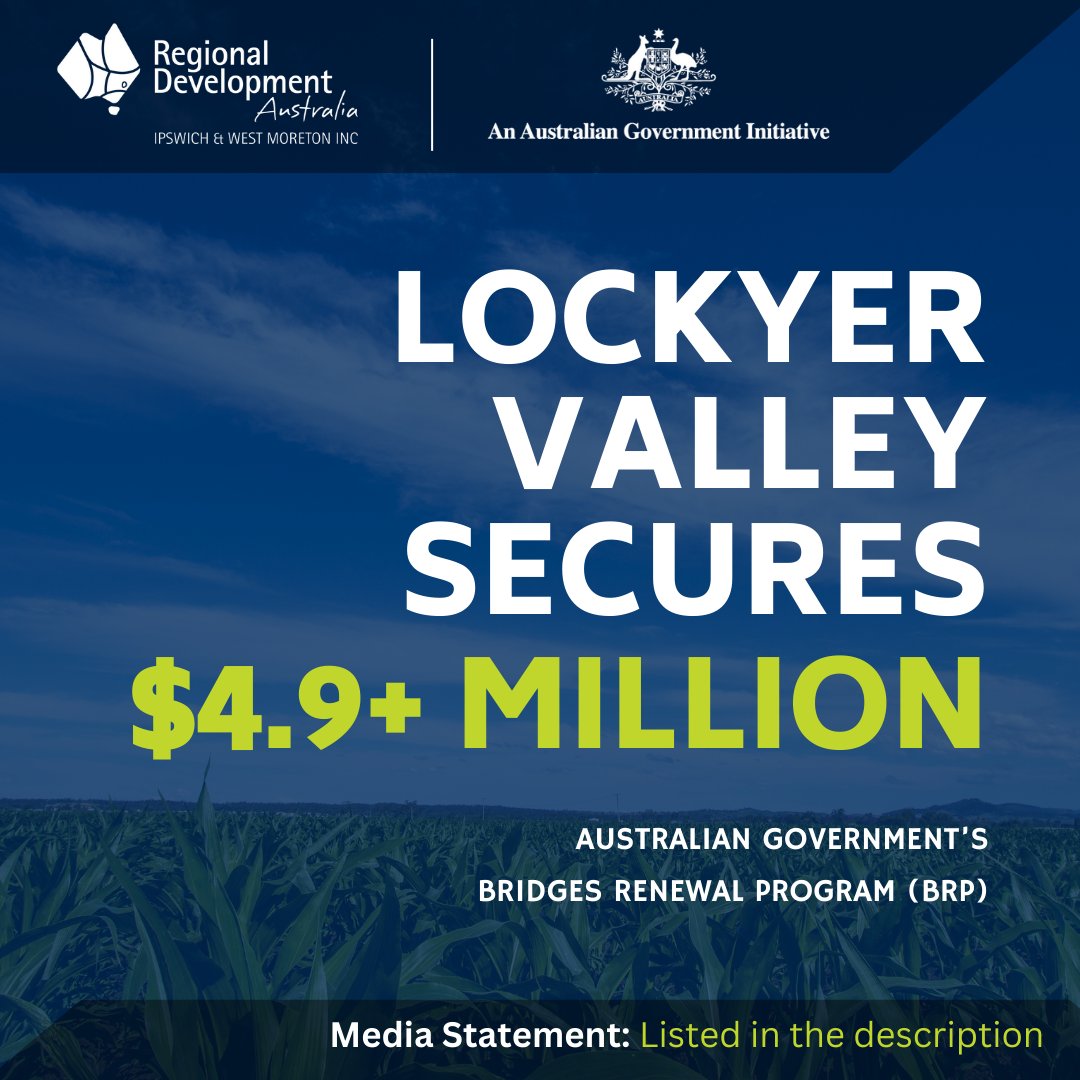 rdaiwm's tweet photo. We are thrilled to announce that Lockyer Valley Regional Council has secured an Australian Government commitment of over $4.9 million under the Australian Government's Bridges Renewal Program (BRP)!

To view the official Media Release, head over to: https://t.co/B51v2vd3E1 https://t.co/jdvWUAw2ln