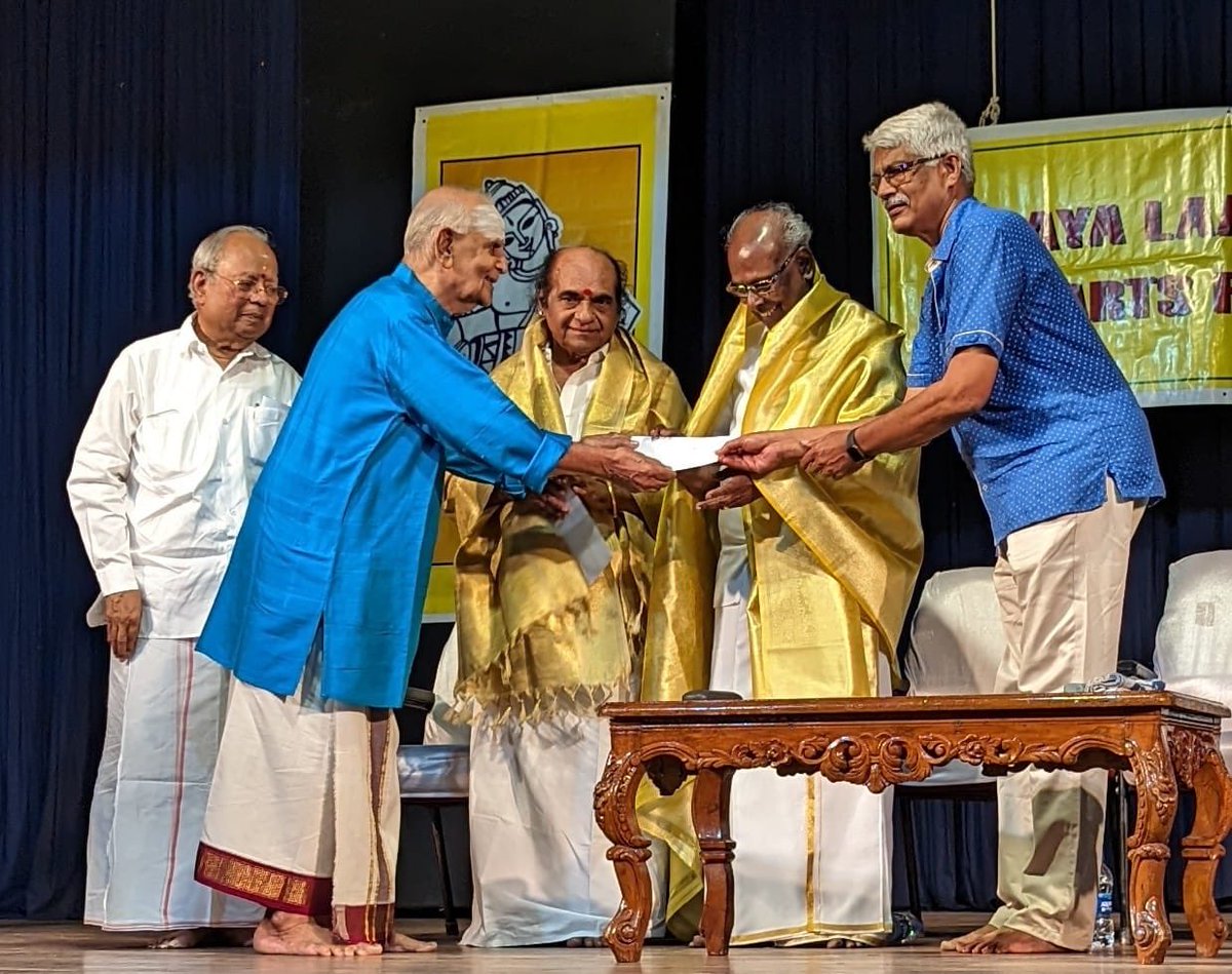 Honouring Tamizh Scholar Sri. Solomon Pappaiah in Laya Laavanyaa Fine Arts Foundation function yesterday.