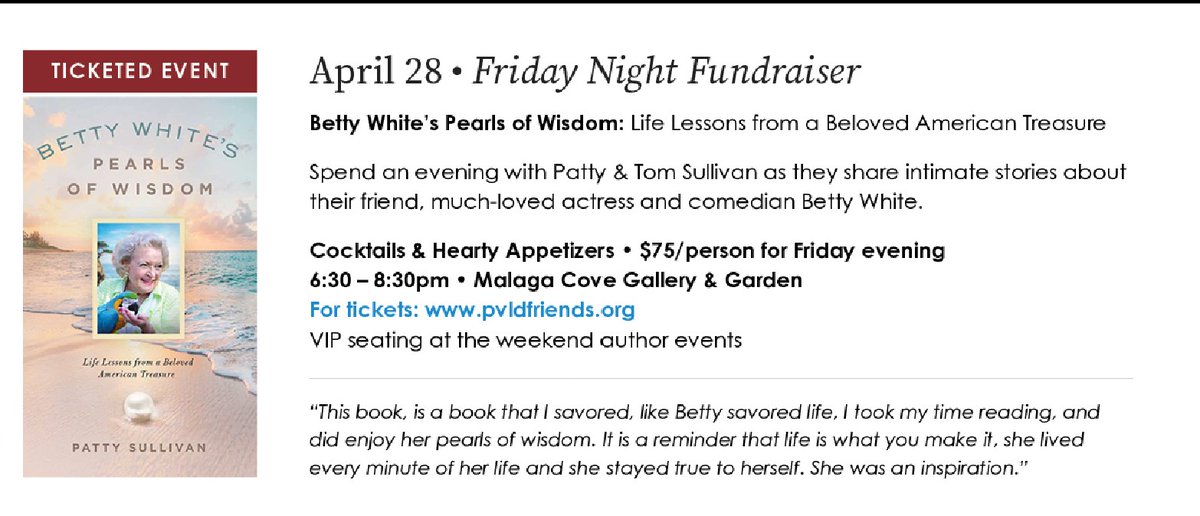 Bob Diforio (@d4eo) on Twitter photo Peninsula Library Special Fund Raising Event: April 28th
Peninsula Friends of the Library 701 Silver Spur Rd. Rolling Hills Estates, CA 90274 (310) 377-9584 x 251 friends@pvldfriends.org
For Tickets: pvldfriends.org Peninsula Library Special Fund Raising Event: April 28th
Peninsula Friends of the Library 701 Silver Spur Rd. Rolling Hills Estates, CA 90274 (310) 377-9584 x 251 friends@pvldfriends.org
For Tickets: pvldfriends.org