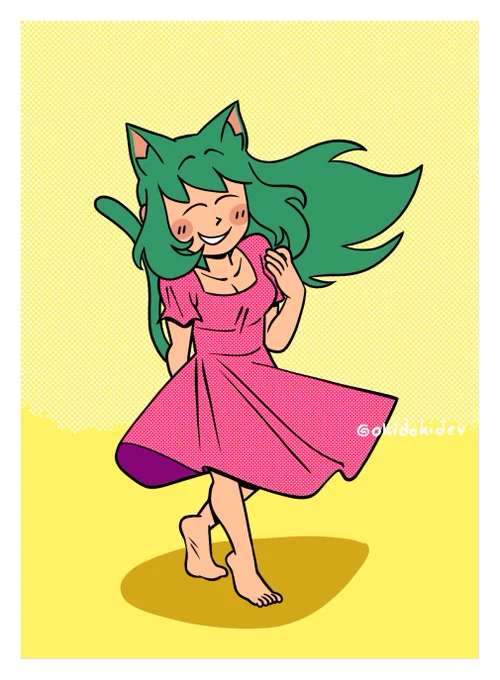 I got a suggestion from  to draw a girl in a dress and I remembered this old drawing of Didi in a sundress from 2020 (right) plus I REALLY wanted to draw a flowing, spinning skirt (<deranged) 