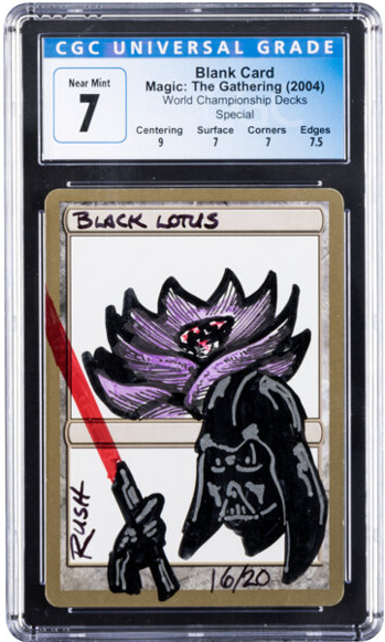 gocollect's tweet photo. This blank #MagicTheGathering #DarthVader World Championship Decks Special, signed and painted by #ChristopherRush, sold on Mar 24 for $8,125 through @HeritageAuction. Great get! https://t.co/UrrnMGoPHx