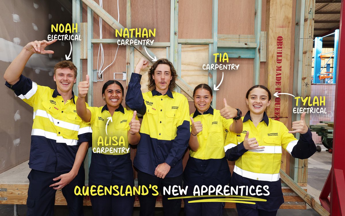 It’s their first day on the tools building prefabricated homes for frontline workers and vulnerable Queenslanders.