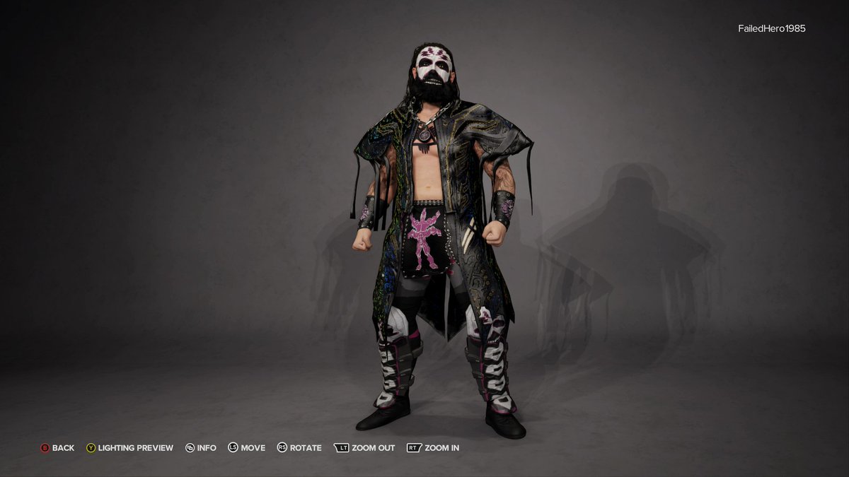 Project_WWWN's tweet photo. Apollyonus is a devoted follower of Nal'zahar, the Horned Sleeper in the Hollow. His obsession has driven him to madness, he believes that by offering sacrifices of pain and violence he can gain its favor and receive its blessings. Tags #ProjectWWWN & #FHOriginals | #WWE2k23 https://t.co/5cAoeGDWMG