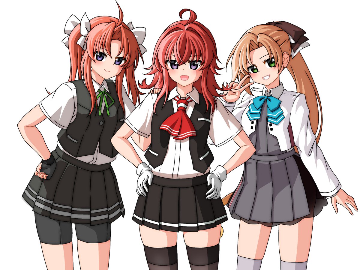 akigumo (kancolle) ,arashi (kancolle) ,kagerou (kancolle) multiple girls red hair gloves ribbon brown hair ahoge hair ribbon  illustration images