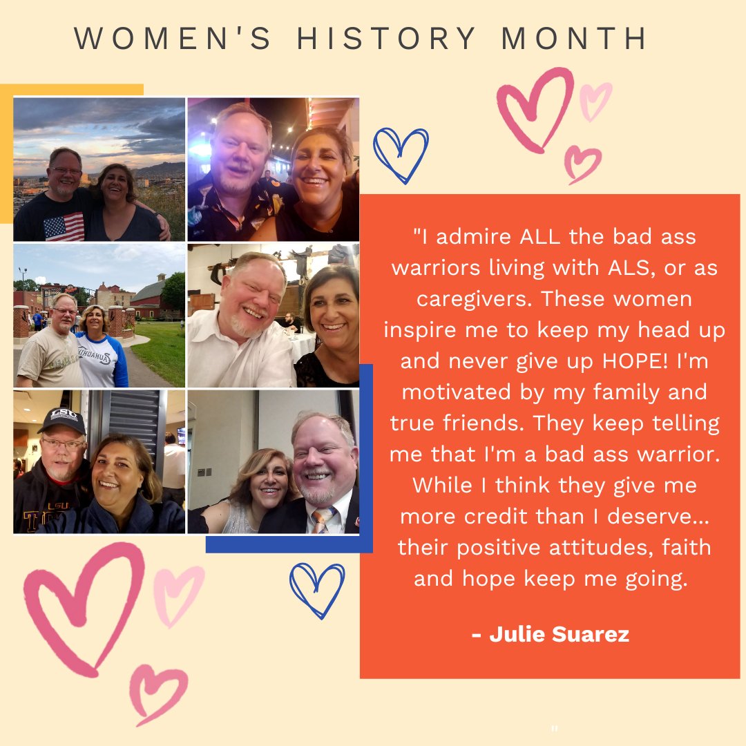 iamalsorg's tweet image. Julie’s bright, fun personality makes you feel like you’re at a party even if you’re just in her presence. Life may be different for her after being diagnosed with #ALS, but not her outlook on it: “head up, and never give up HOPE!” You give US hope, Julie! 
#WomensHistoryMonth