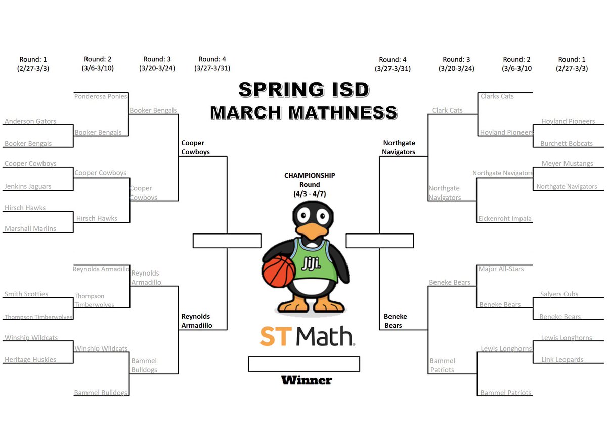 CRYSTAL ST JULIAN (@crystalstjulia2) on Twitter photo Check out <a href="/SpringISD/">Spring ISD</a> Elementary FINAL FOUR Teams🏀 that are just one win away from the Championship Round!!! Who do you think will be the <a href="/STMath/">ST Math Educator? Follow us on MINDEduOrg!</a>🐧 Math March Mathness Champion? Best Wishes to the Remaining Teams! @SpringISD_Super <a href="/SISD_CoA/">K. Cuellar</a> <a href="/LaTracyHarris/">LaTracy Harris, Ed.D</a> <a href="/KAndersonEduc8/">Kelli Anderson</a> Check out <a href="/SpringISD/">Spring ISD</a> Elementary FINAL FOUR Teams🏀 that are just one win away from the Championship Round!!! Who do you think will be the <a href="/STMath/">ST Math Educator? Follow us on MINDEduOrg!</a>🐧 Math March Mathness Champion? Best Wishes to the Remaining Teams! @SpringISD_Super <a href="/SISD_CoA/">K. Cuellar</a> <a href="/LaTracyHarris/">LaTracy Harris, Ed.D</a> <a href="/KAndersonEduc8/">Kelli Anderson</a>