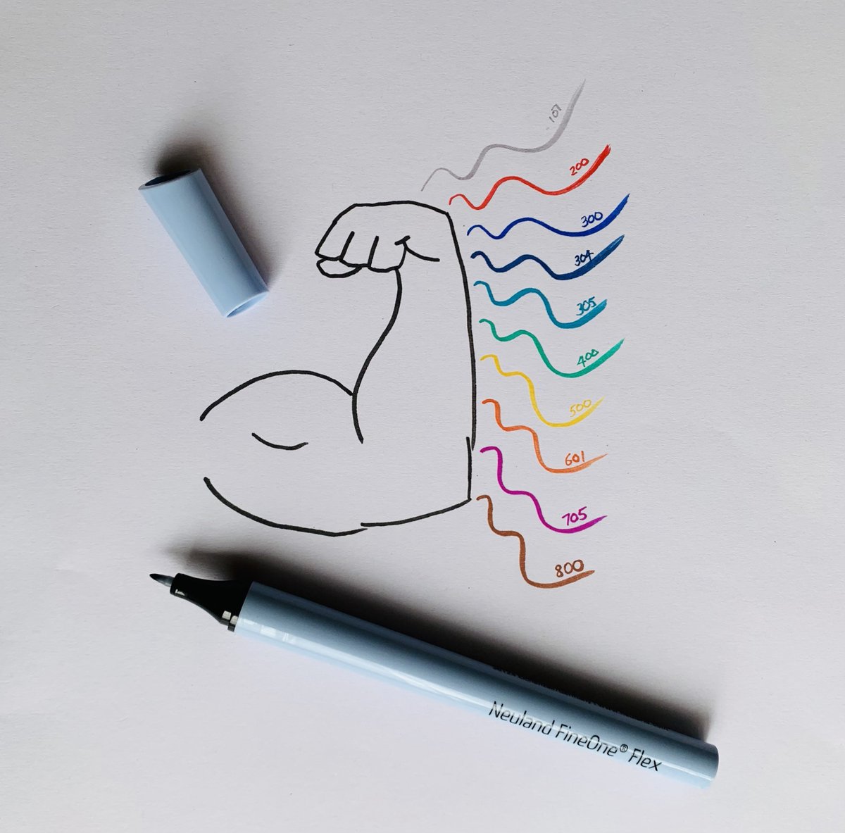 Somedays you just need to FLEX... Neuland understands. The brush-like flexible fibre nib of the new FineOne Flex enables you to draw dynamic lines, between 0.5 and 3 mm wide, while keeping (in) shape