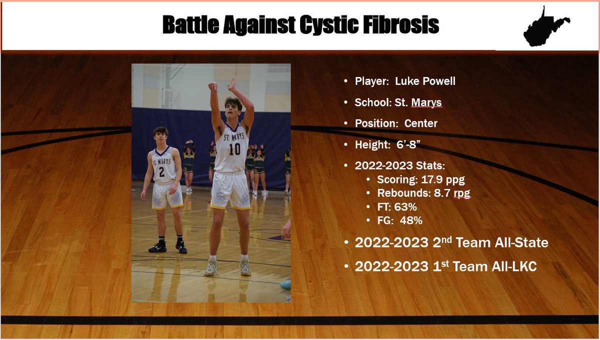 BacfHoops's tweet photo. @lukepwl23  will be playing for the WV Senior All-Stars in the 20th Annual Battle Against Cystic Fibrosis Basketball Classic on Friday March 31 at 7:30PM at Parkersburg South High School.
@BasketballMarys 
@MetroNewsPrep 
@OllyReedSports
@304Elite
@WVBlueChipHoops
@wvprepbb https://t.co/z4FwafDiaM