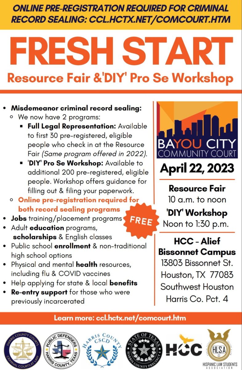 ROADwomenTX (@roadwomentx) on Twitter photo Harris County Precinct 4 Commissioner <a href="/LesleyBrionesTX/">Lesley Briones</a> asked us to share this with our membership. If you're in need of these services, mark your calendar.
For more information please visit:
ccl.hctx.net/comcourt.htm Harris County Precinct 4 Commissioner <a href="/LesleyBrionesTX/">Lesley Briones</a> asked us to share this with our membership. If you're in need of these services, mark your calendar.
For more information please visit:
ccl.hctx.net/comcourt.htm