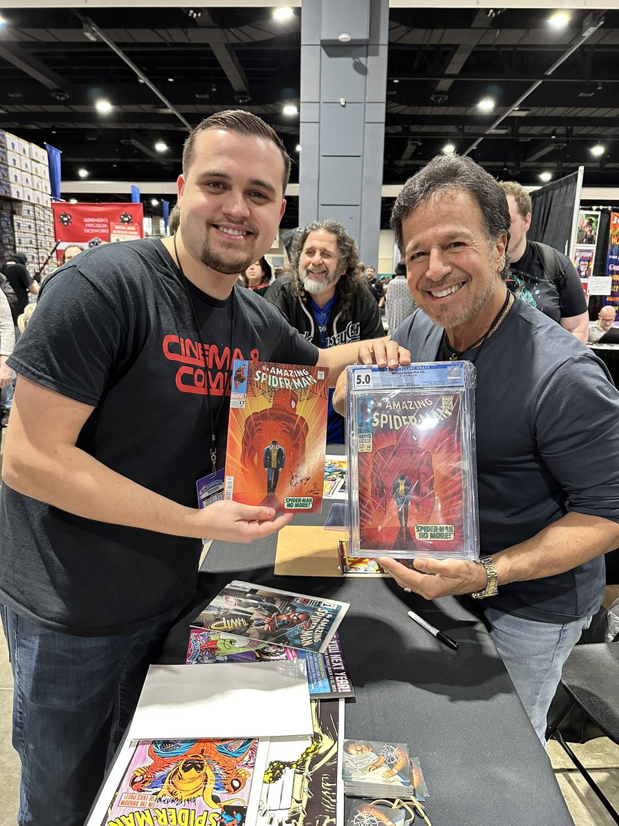 aworkman2016's tweet photo. @JrRomita you are a living legend! You absolutely made my day Saturday when you took the time to sign my books and take a few photos. I can’t wait to meet you again at a future con. 
#JohnRomitaJr #Spiderman #Marvel https://t.co/fnnNek9IqA