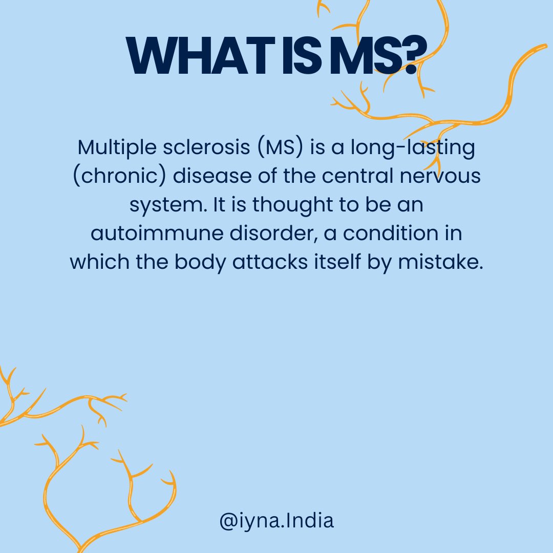 IYNAIndia's tweet photo. March is observed as Multiple Sclerosis Awareness
Month!
->Here are a few things about MS:
~ MS symptoms can range from mild to severe, since MS is unpredictable and often varies from person to person.
Symptoms may include numbness to the limbs, paralysis or loss of vision. https://t.co/aJsJcFOQL3