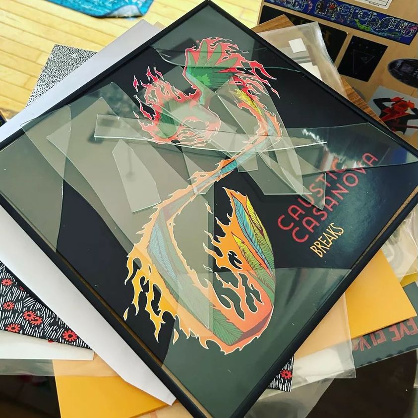 Just one of those days! Thanks to construction rattling our walls this famed framed "Breaks" broke. What's your favorite song off this one?

Keep your vinyl copies secure folks! It's sold out!

Anyway, record inside the frame is actually fine.

Break stuff? More like Breaks Tuff!