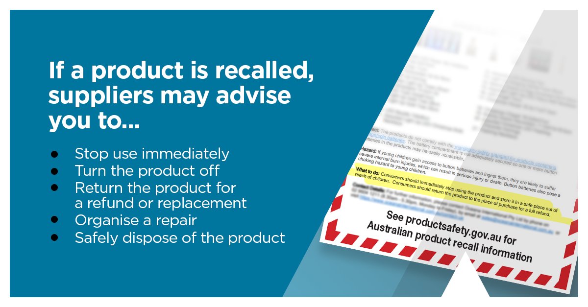 ACCC Product Safety on X: If a product you own has been recalled, don't  panic, but don't ignore it! Suppliers provide advice with every recall that  can help remedy your situation and