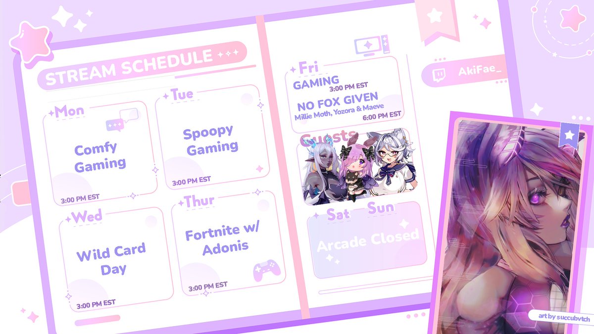 🌟💜March 27 - April 2💜🌟

I have super exciting news Monday! 

Playing more Resident Evil 4 this week!

Fortnite with <a href="/AdonisThuul/">Adonis Thuul 🐙🌌🏴‍☠️</a> 💕

NO FOX GIVEN GUESTS <a href="/MillieMizuame/">👑Millie Mizuame👑-VILLIAN ARC</a> <a href="/MaeveVT/">Maeve</a> <a href="/YozoraCh/">Yozora💫🦝 - Vershion</a> 🔥
